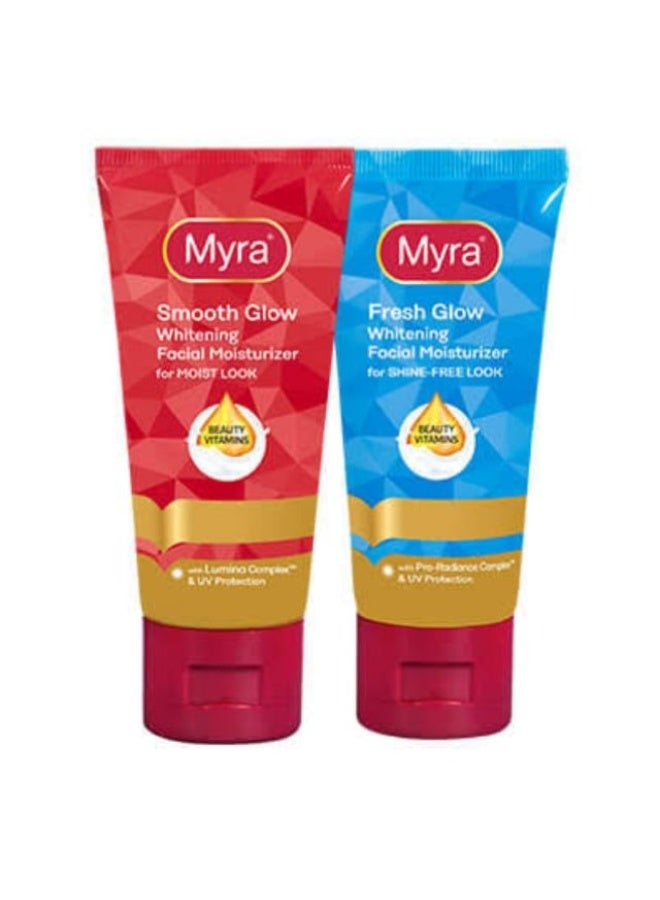 Cream Myra Fresh Glow Whitening + Smooth Glow Whitening Facial Moisturizer 40ml 2 pcs